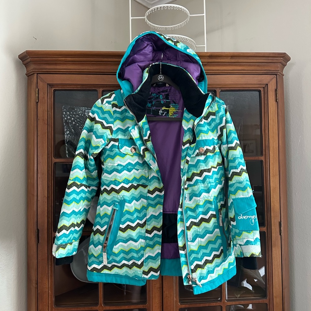 Obermeyer Chevron Kids Teen Ski Jacket - Teal and Purple